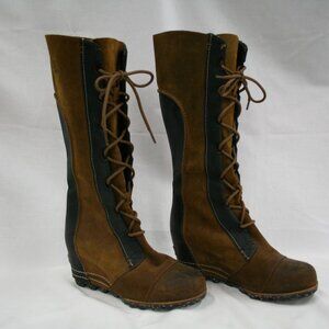 Sorel Cate The Great Wedge Boots Lace Up Black/Brown
